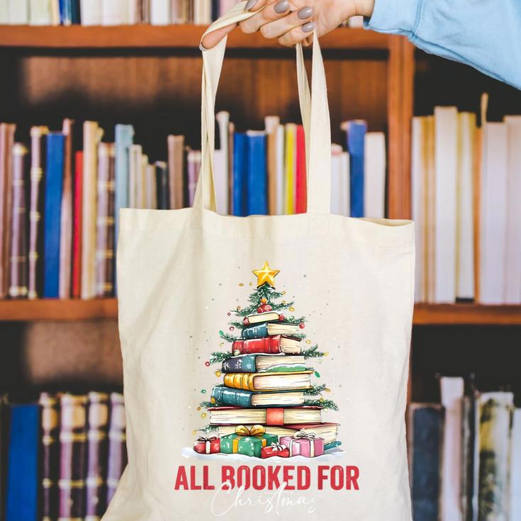 All Booked For Christmas Xmas Tree Teacher Holiday Pajamas Canvas Tote Bag, funny gift