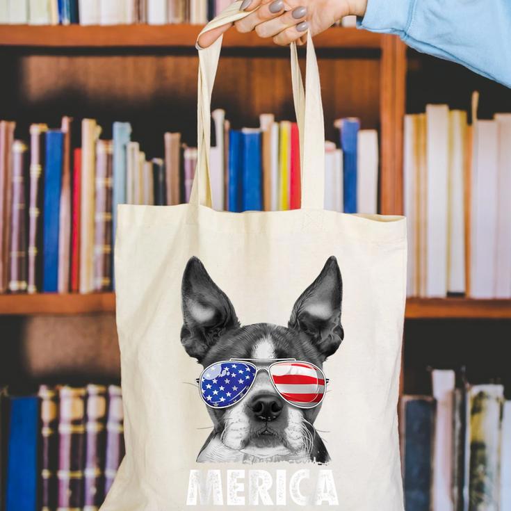 Boston Terrier 4th Of July Merica Men Women USA Flag Vintage Canvas Tote Bag, Boston Terrier 4th Of July Tote Bags, funny gift