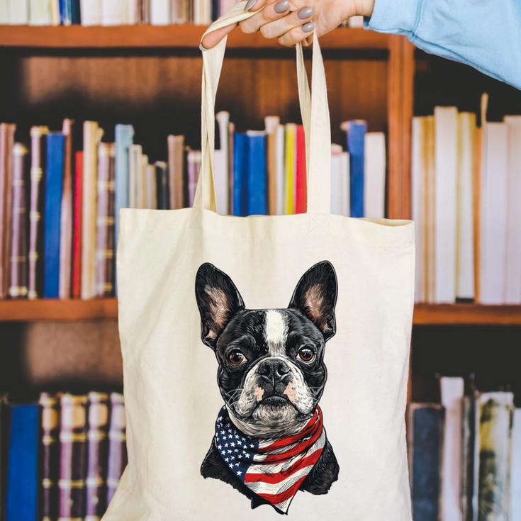 Boston Terrier American Flag Canvas Tote Bag, American Boston Terrier Tote Bags, funny gift