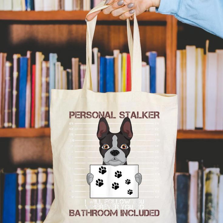 Boston Terrier American Gentleman Personal Stalker Dog Lover Canvas Tote Bag, American Boston Terrier Tote Bags, funny gift