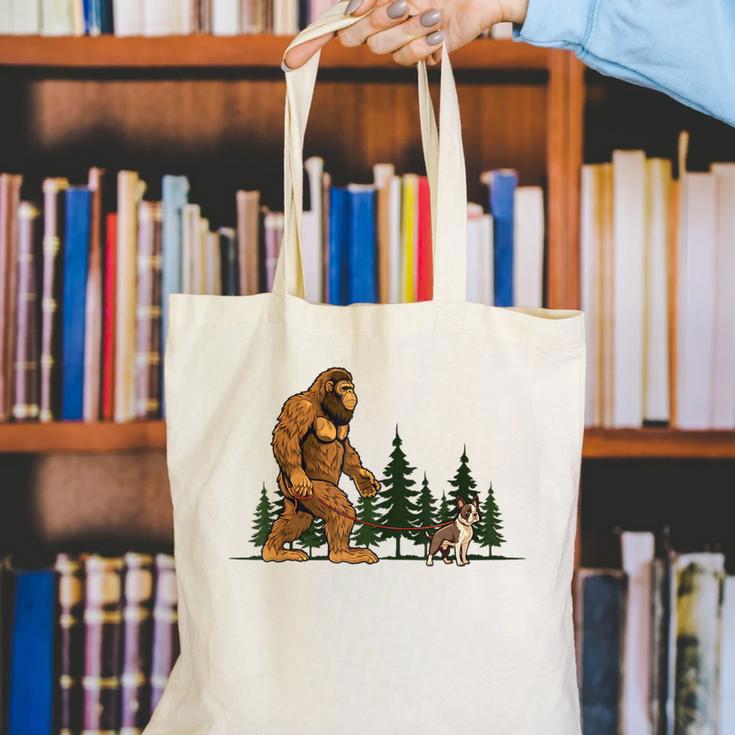Boston Terrier Bigfoot Dog Walking Dog Mom Dad Kids Canvas Tote Bag, Boston Terrier Mom Tote Bags, Boston Terrier Dad Tote Bags, funny gift
