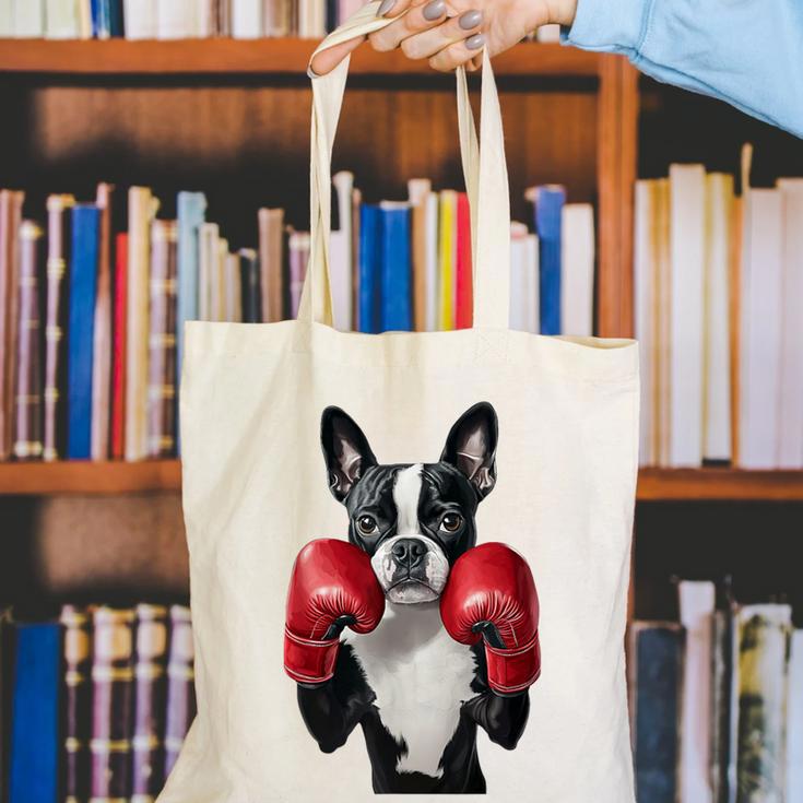 Boston Terrier Boxing Canvas Tote Bag, funny gift