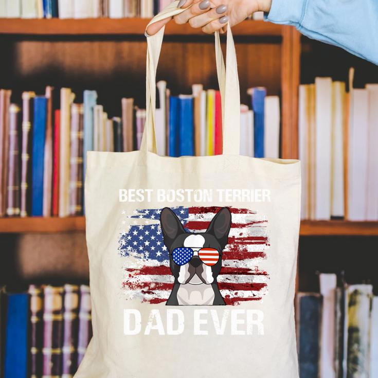 Boston Terrier Dad American Flag 4th Of July Dog Fathers Day Canvas Tote Bag, Boston Terrier Dad Tote Bags, American Boston Terrier Tote Bags, Boston Terrier 4th Of July Tote Bags, funny gift