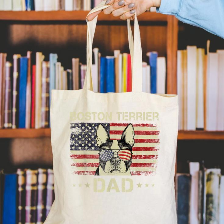 Boston Terrier Dad Dog Lovers American Flag 4th Of July For Women Men Canvas Tote Bag, Boston Terrier Dad Tote Bags, American Boston Terrier Tote Bags, Boston Terrier 4th Of July Tote Bags, funny gift