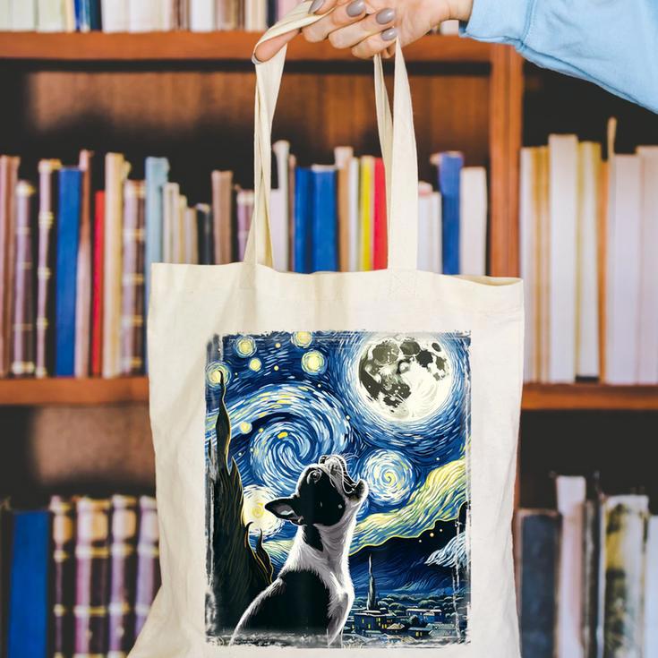 Boston Terrier Dog Art Van Gogh Starry Night Boston Terrier Canvas Tote Bag, funny gift