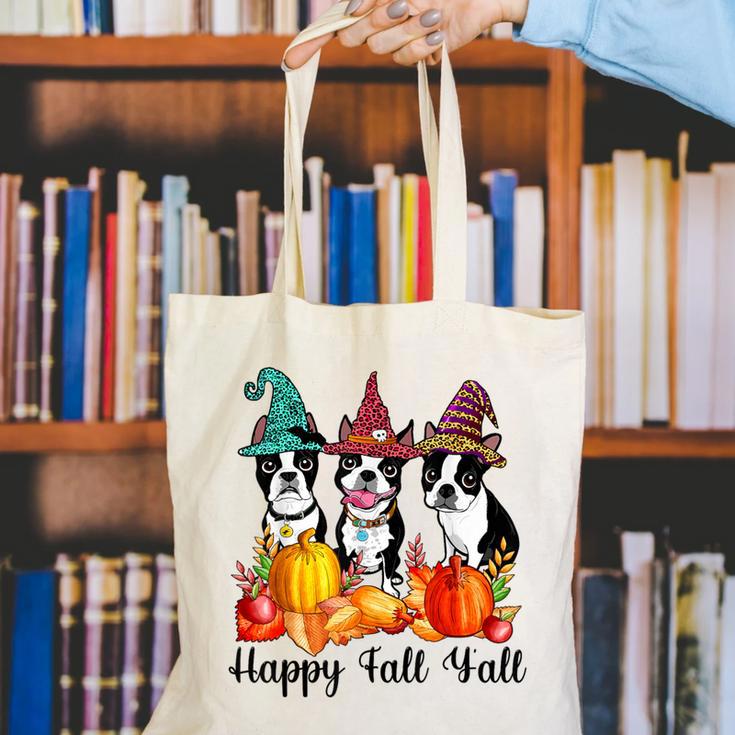 Boston Terrier Dog Lover Fall Ya'Ll Halloween Costume Men Women Canvas Tote Bag, Boston Terrier Halloween Tote Bags, funny gift