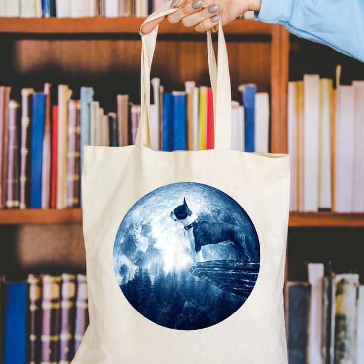 Boston Terrier Dog Moon Dog Mom Dad Women Men Dog Lovers Canvas Tote Bag, Boston Terrier Mom Tote Bags, Boston Terrier Dad Tote Bags, funny gift