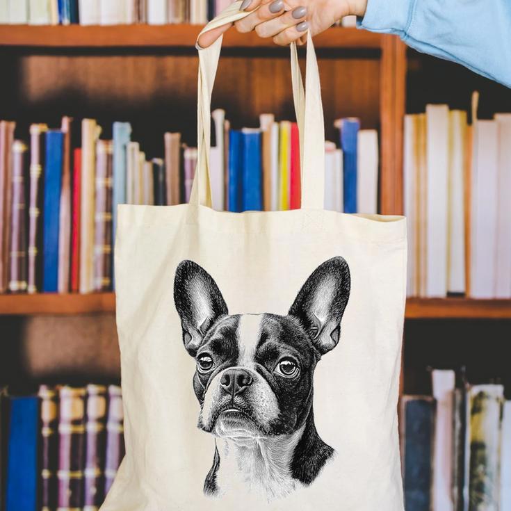 Boston Terrier Dog Motif Pet Illustration Boston Terrier For Men Women Kids Canvas Tote Bag, funny gift