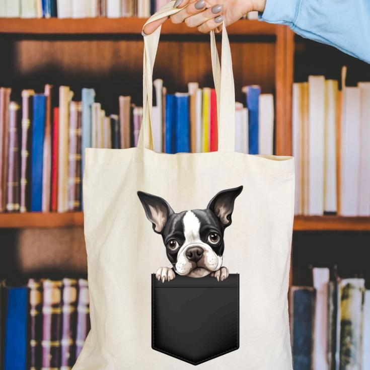 Boston Terrier Dog Puppy Dog In Pocket Cute Pet Lover Canvas Tote Bag, funny gift