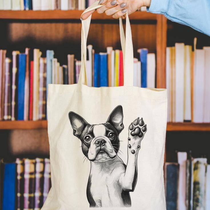 Boston Terrier Dog Raising Paw Idea Men Women Canvas Tote Bag, funny gift