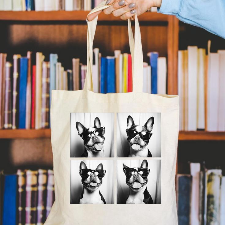 Boston Terrier Dogs With Sunglasses Photo Pets Meme Canvas Tote Bag, funny gift