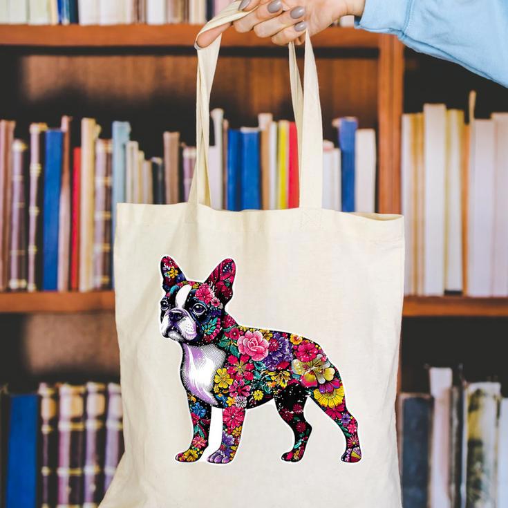 Boston Terrier Floral Dog Lover Vintage Distressed For Men Women Kids Canvas Tote Bag, funny gift