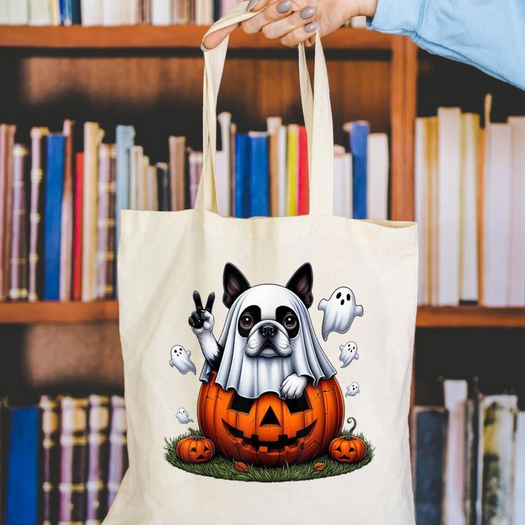 Boston Terrier Ghost Boo Halloween Kids Canvas Tote Bag, Boston Terrier Halloween Tote Bags, Boston Terrier Ghost Tote Bags, funny gift