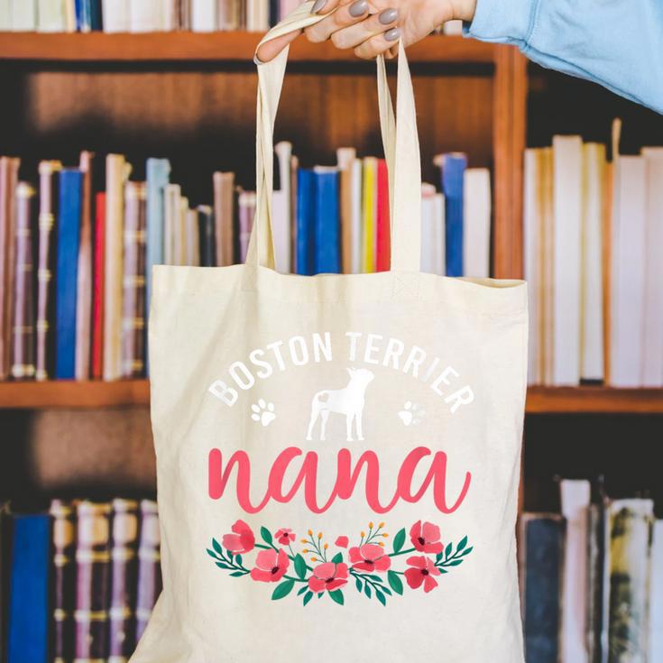 Boston Terrier Grandma Nana Dog Lover Christmas Canvas Tote Bag, Boston Terrier Christmas Tote Bags, funny gift