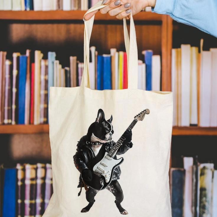 Boston Terrier Guitar Canvas Tote Bag, funny gift
