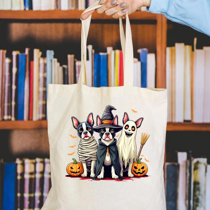 Boston Terrier Halloween Costume Mummy Witch Ghost Dog Lover For Men Women Kids Canvas Tote Bag, Boston Terrier Halloween Tote Bags, Boston Terrier Ghost Tote Bags, funny gift