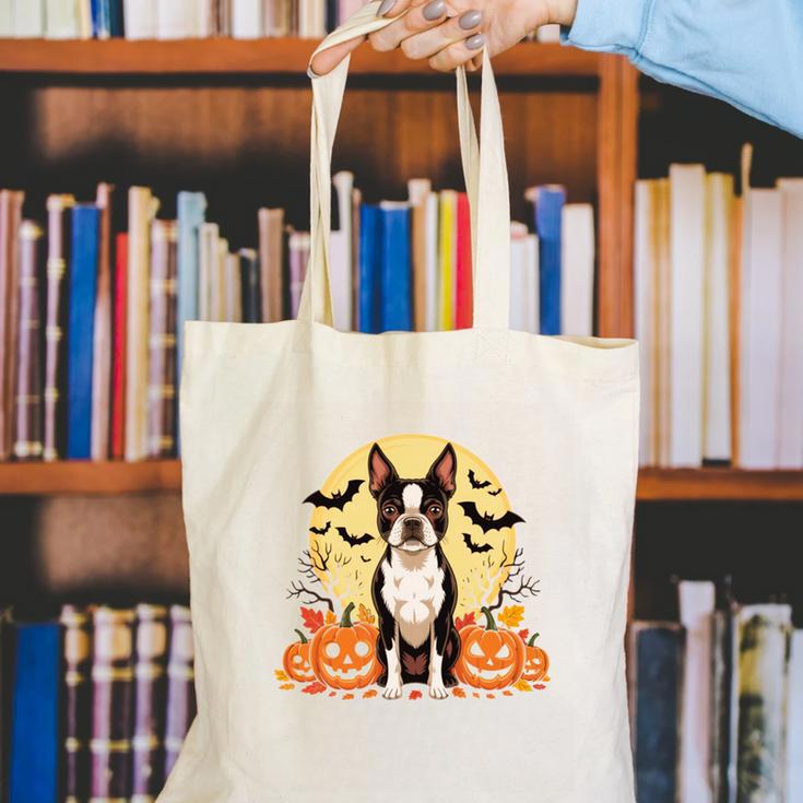 Boston Terrier Halloween Dog Lover Pumpkin Costume Canvas Tote Bag, Boston Terrier Halloween Tote Bags, funny gift