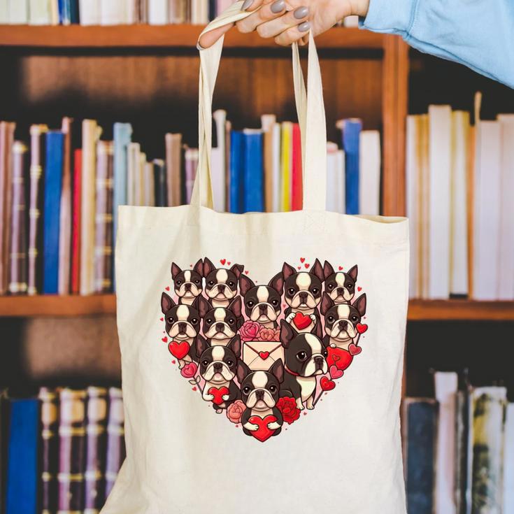 Boston Terrier Heart Valentine Boston Terrier Canvas Tote Bag, funny gift