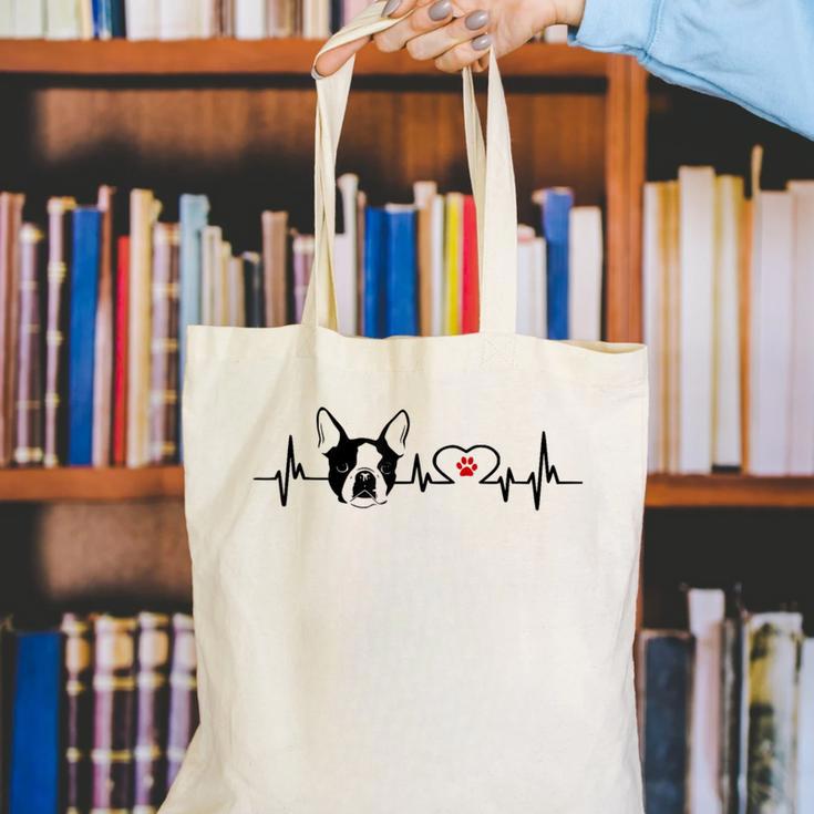 Boston Terrier Heartbeat Heart Line Canvas Tote Bag, funny gift