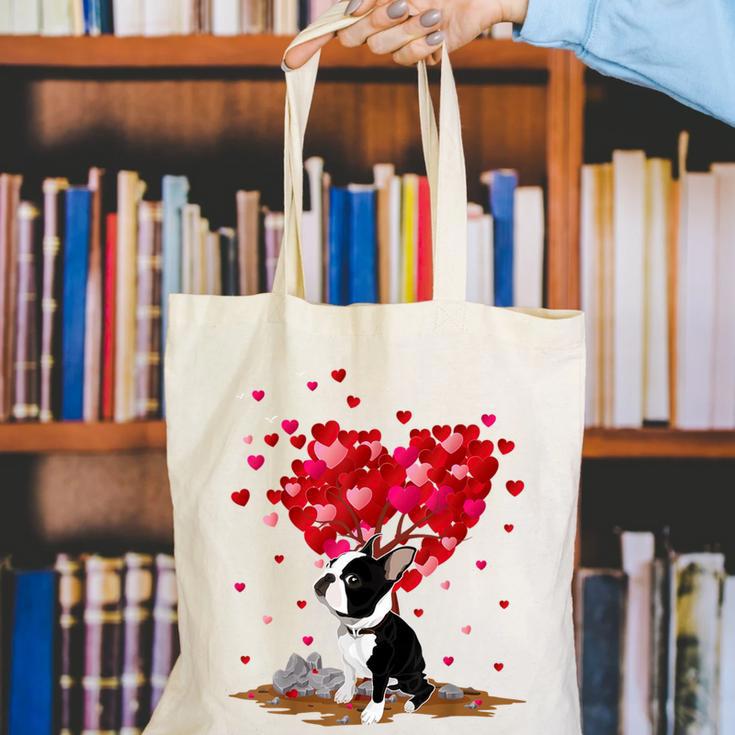 Boston Terrier Lover Heart Shape Boston Terrier Valentine Canvas Tote Bag, funny gift