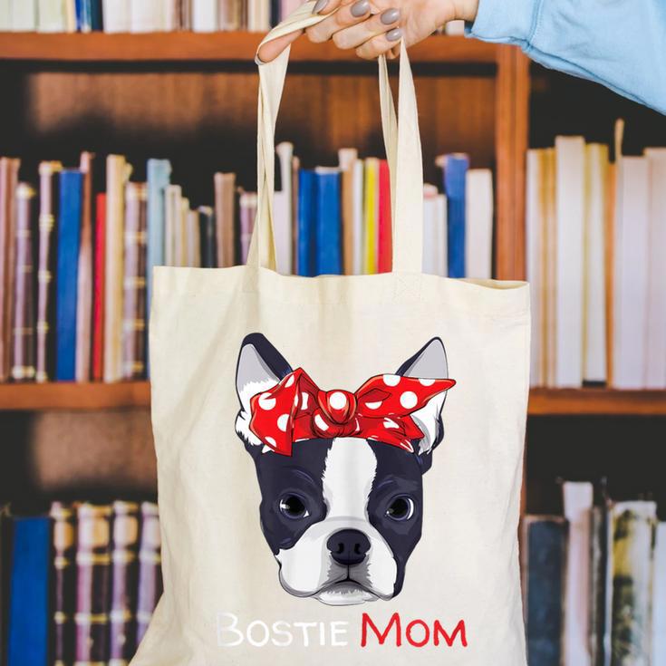 Boston Terrier Mom Bostie Women Girls Canvas Tote Bag, Boston Terrier Mom Tote Bags, funny gift