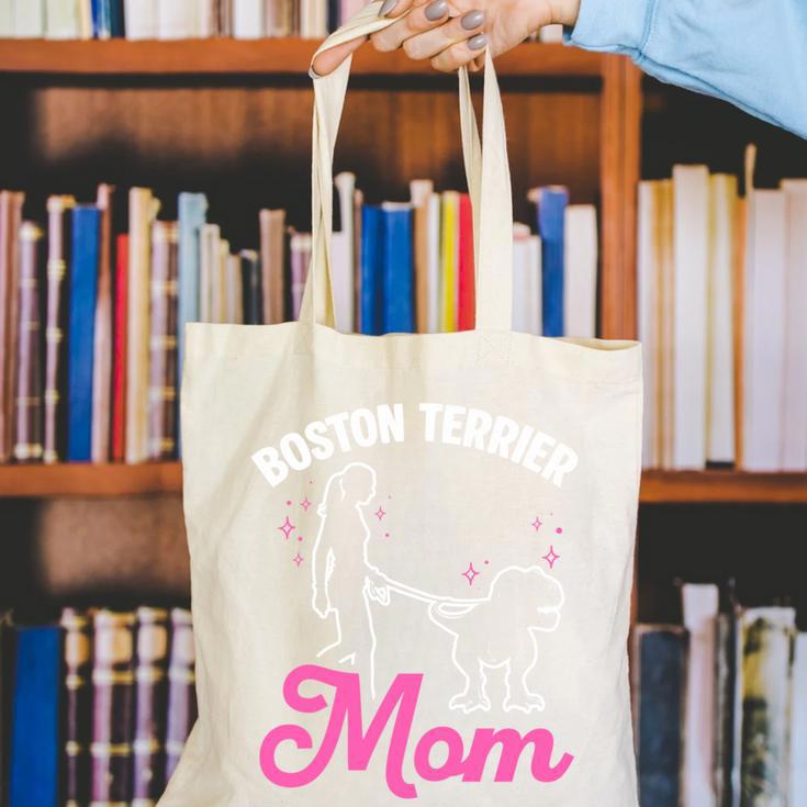 Boston Terrier Mom Canvas Tote Bag, Boston Terrier Mom Tote Bags, funny gift