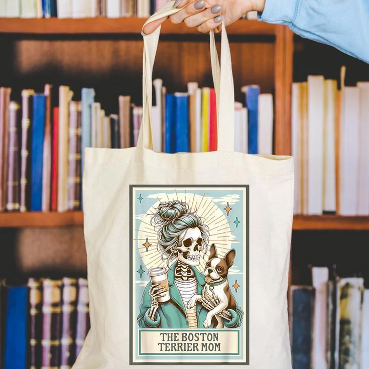 Boston Terrier Mom Skeleton Tarot Card Witch Vibes Dog Mom Canvas Tote Bag, Boston Terrier Mom Tote Bags, Boston Terrier Tarot Tote Bags, funny gift