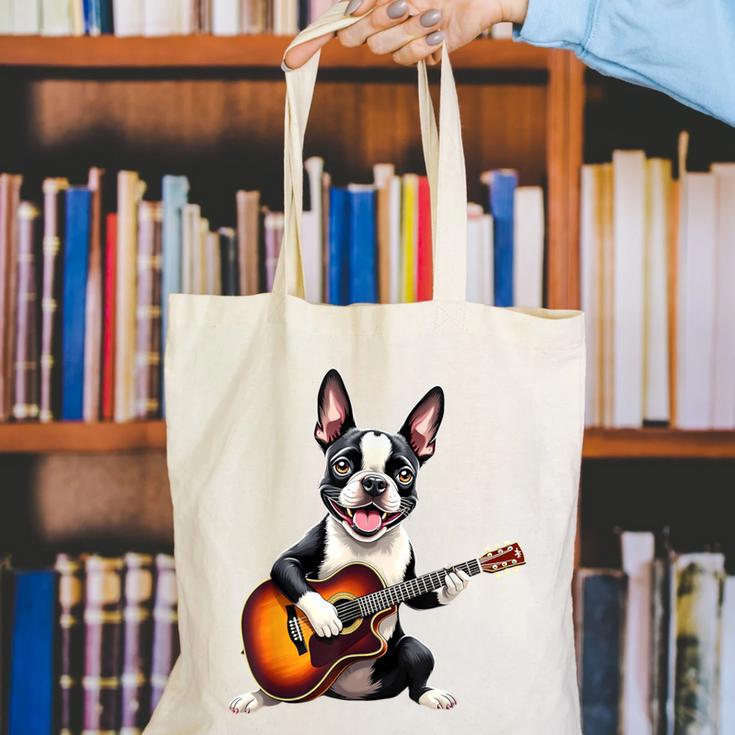 Boston Terrier Playing Guitar Boston Terrier Canvas Tote Bag, funny gift