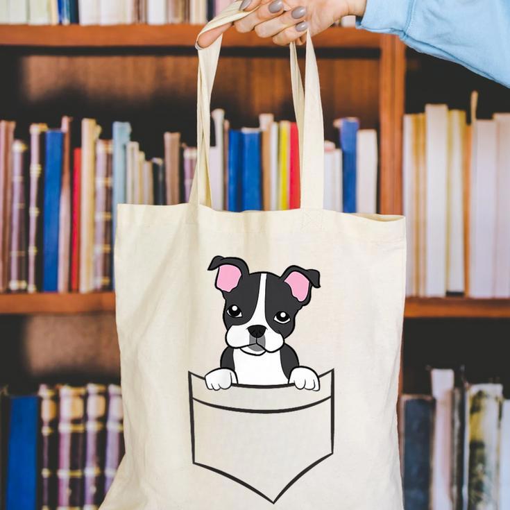 Boston Terrier In The Pocket Cute Pocket Boston Terrier Canvas Tote Bag, funny gift