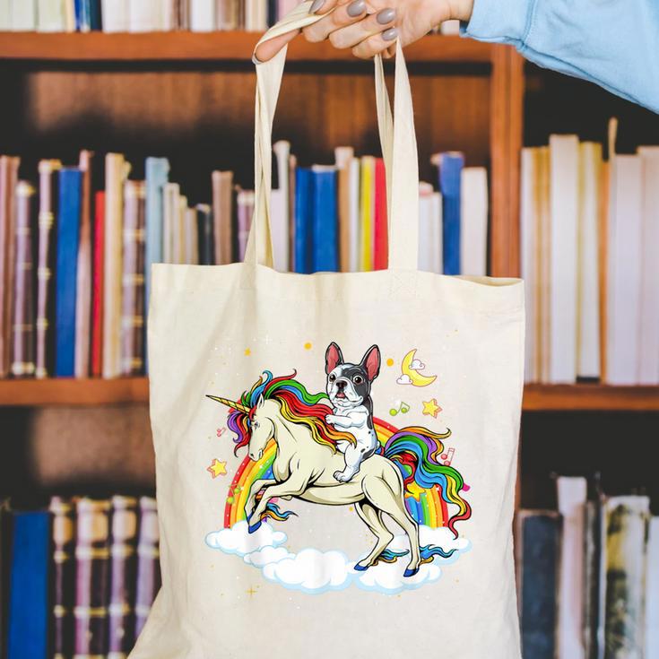 Boston Terrier Riding Unicorn Boys Girls Kids Rainbow Canvas Tote Bag, Boston Terrier Riding Tote Bags, funny gift