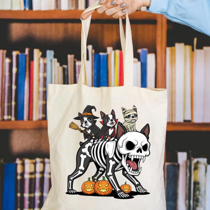 Boston Terrier Skeleton Mummy Witch Halloween Canvas Tote Bag, Boston Terrier Halloween Tote Bags, funny gift