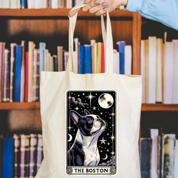 Boston Terrier Tarot Card Star With The Moon Men Women Kids Canvas Tote Bag, Boston Terrier Tarot Tote Bags, funny gift