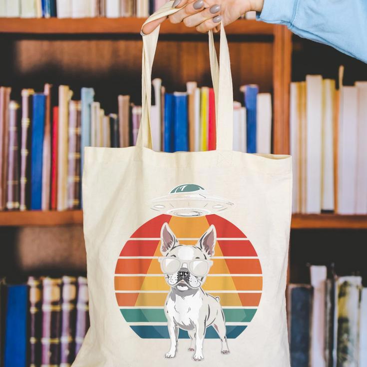 Boston Terrier UFO Alien Boston Terrier Dog Mom Dad Canvas Tote Bag, Boston Terrier Mom Tote Bags, Boston Terrier Dad Tote Bags, funny gift