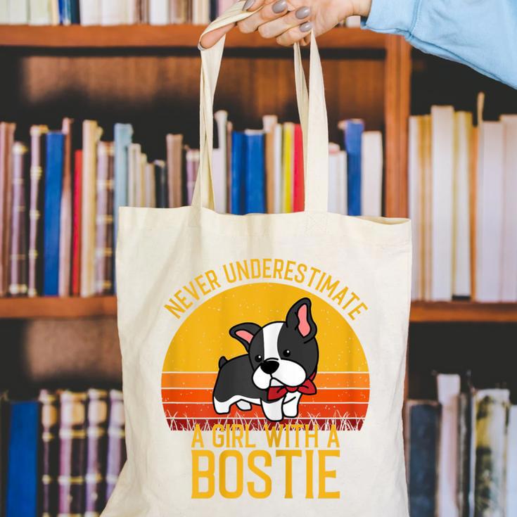 Boston Terrier Never Underestimate a Girl With a Bostie Canvas Tote Bag, funny gift