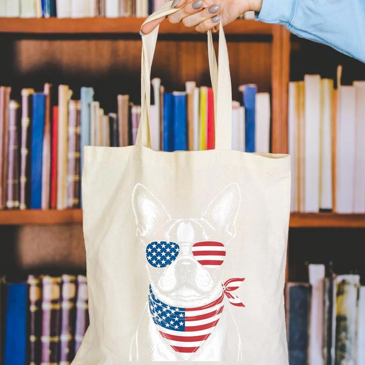 Boston Terrier USA Flag Sunglasses Patriotic 4th Of July Canvas Tote Bag, Patriotic Boston Terrier Tote Bags, Boston Terrier 4th Of July Tote Bags, funny gift