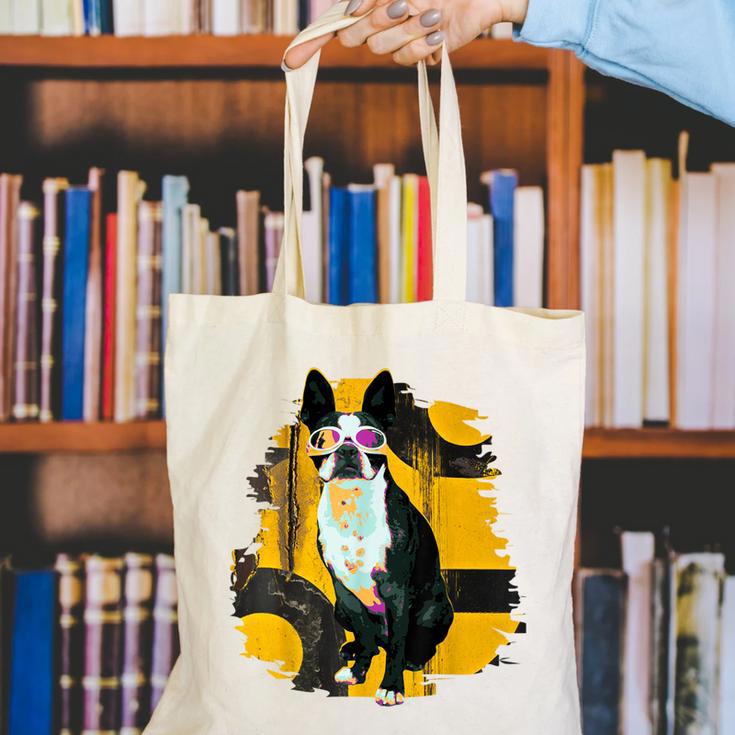 Boston Terrier s Mid-Century Modern Art s Street Grunge Canvas Tote Bag, funny gift