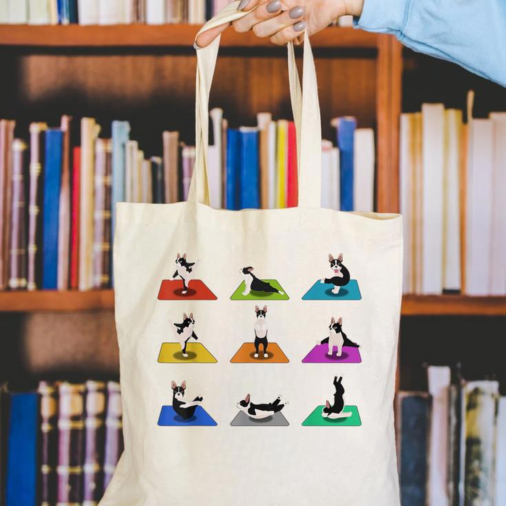 Boston Terriers Yoga Asana Pose And Meditation Canvas Tote Bag, funny gift