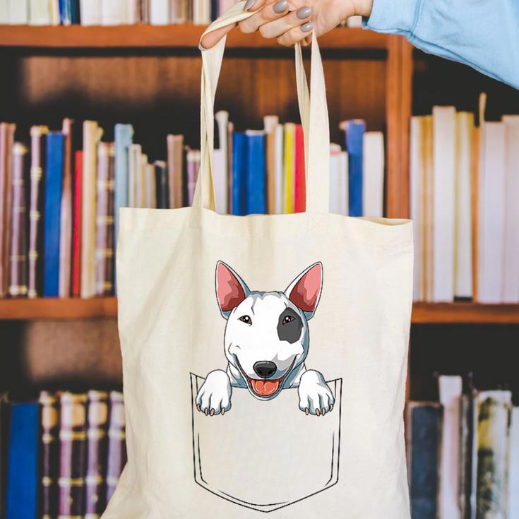 Bull Terrier Pocket Bull Terrier Peeking Out Pocket Canvas Tote Bag, funny gift