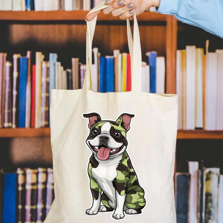 Camo Boston Terrier Pet Owner Camouflage Dog Lover Canvas Tote Bag, funny gift