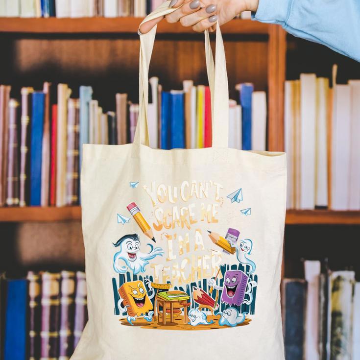 You Can't Scare Me I'm A Teacher Cool Math Teacher Halloween Canvas Tote Bag, funny gift