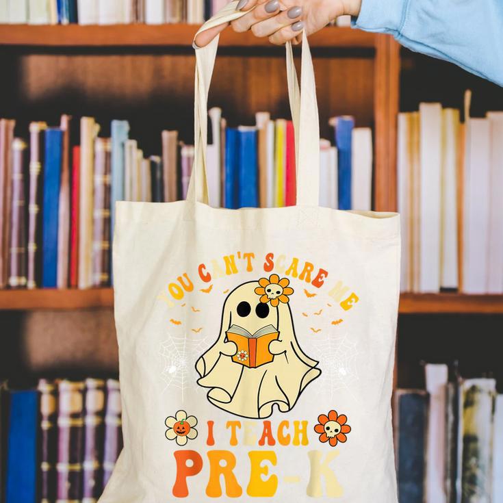 You Can't Scare Me I Teach Pre-K Halloween Teacher Ghost Canvas Tote Bag, funny gift