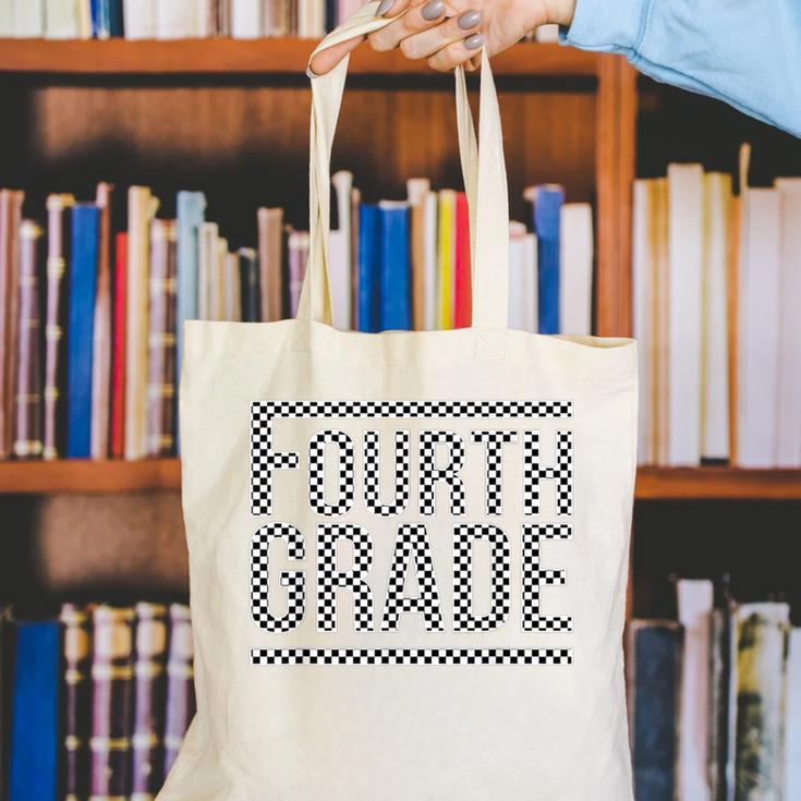 Checkered Fourth Grade Teacher Team Crew Back To School Canvas Tote Bag, funny gift Checkered Fourth Grade Teacher Team Crew Back To School Canvas Tote Bag, funny gift