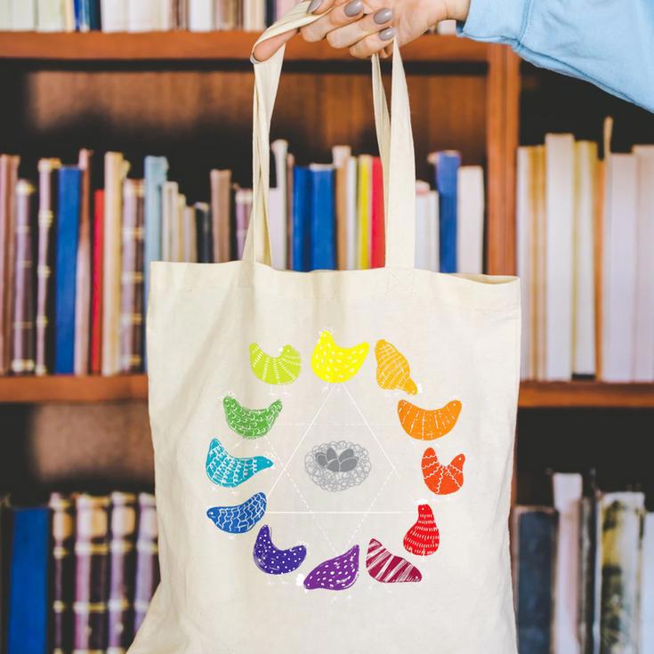 Chicken Themed Color Wheel Educational Art Teacher Artist Men Women Girls Kids Canvas Tote Bag, funny gift