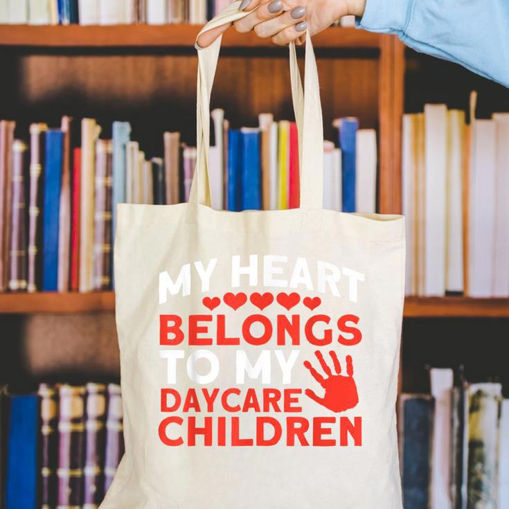 Childcare My Heart Belongs To Children Daycare Teacher Men Women Canvas Tote Bag, funny gift
