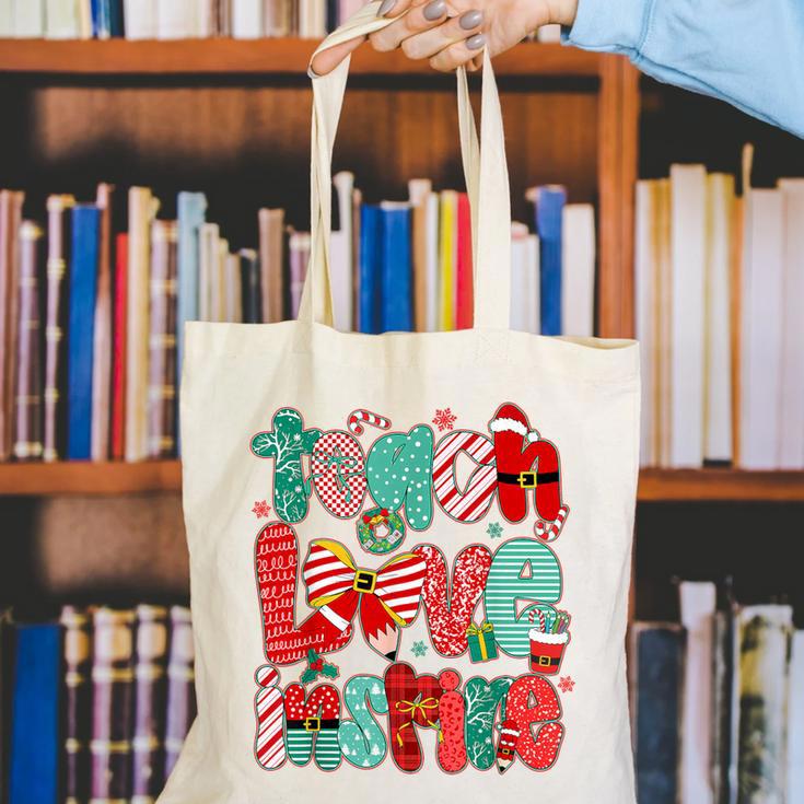 Christmas Coquette Bow Teacher Teach Love Inspire Canvas Tote Bag, funny gift Christmas Coquette Bow Teacher Teach Love Inspire Canvas Tote Bag, funny gift