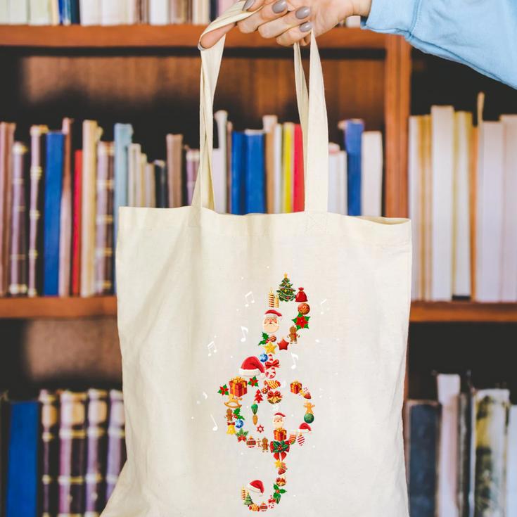 Christmas Musical Note Music Lover Teacher Sing Carols Jesus Canvas Tote Bag, funny gift