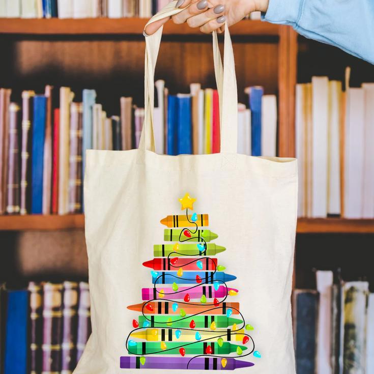 Christmas Tree Made Of Crayons School Teacher Life Student Canvas Tote Bag, funny gift Christmas Tree Made Of Crayons School Teacher Life Student Canvas Tote Bag, funny gift