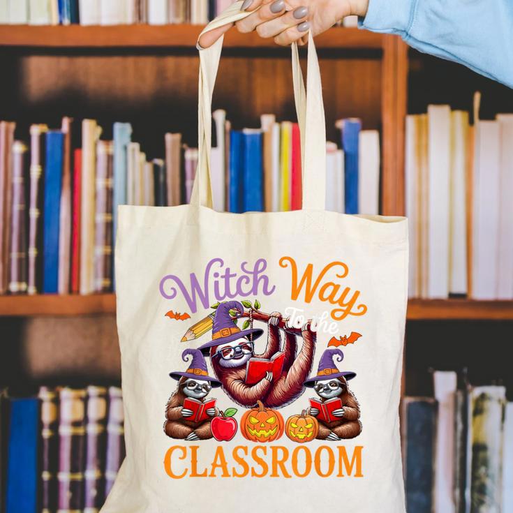 Way To Classroom Halloween Witch Three Cute Sloths Teacher Canvas Tote Bag, funny gift