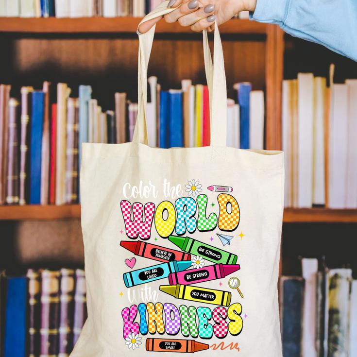 Color The World With Kindness Teacher Back To School Canvas Tote Bag, funny gift