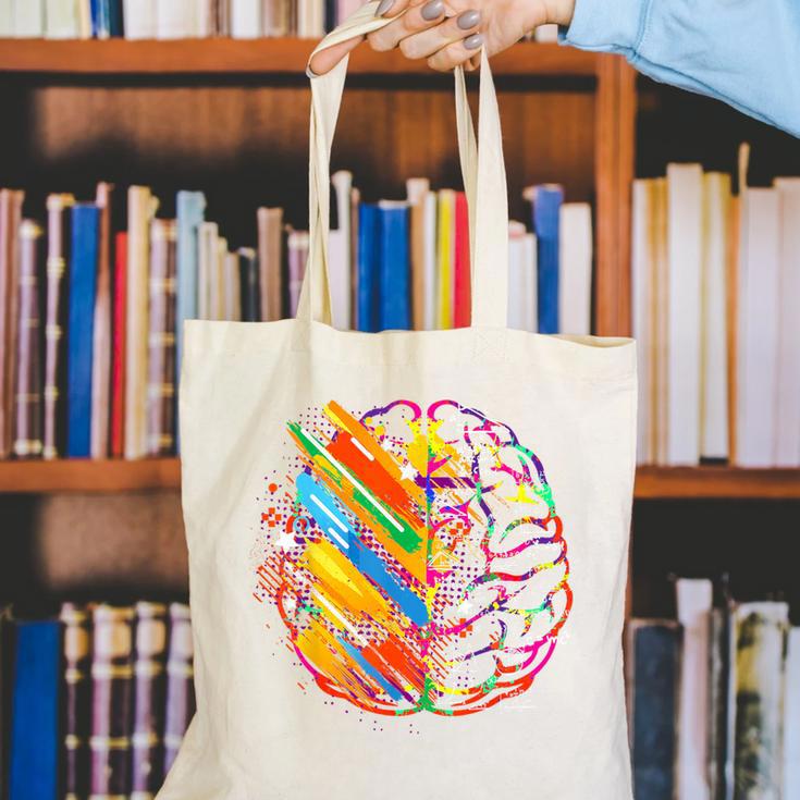 Colorful Brain Art Teacher Artist Painter Student Canvas Tote Bag, funny gift Colorful Brain Art Teacher Artist Painter Student Canvas Tote Bag, funny gift